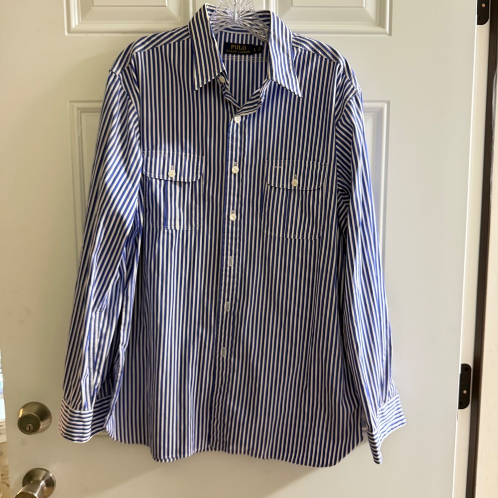 Polo‎ Ralph Lauren, Lg, Blue/White Stripes, Lg sleeve